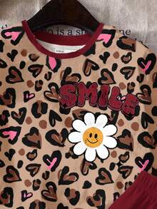 SHEIN Leap Crew Setelan 2 potong kemeja lengan pendek dan celana pendek minimalis kasual untuk anak perempuan usia praremaja, cocok untuk musim panas. - MultiWarna - View 3