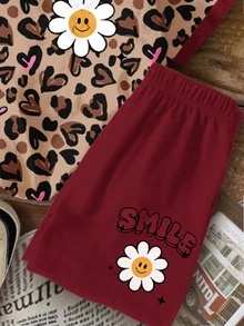 SHEIN Leap Crew Setelan 2 potong kemeja lengan pendek dan celana pendek minimalis kasual untuk anak perempuan usia praremaja, cocok untuk musim panas. - MultiWarna - View 5