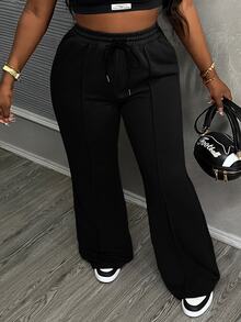 Slaydiva Women's Solid Color Drawstring Waist Pockets Loose Casual Sweatpants - Black - View 5
