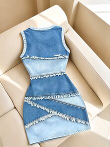 Resyla Women's Round Neck Color Block Patchwork Digital Print Midi Dress - Multicolor - View 2