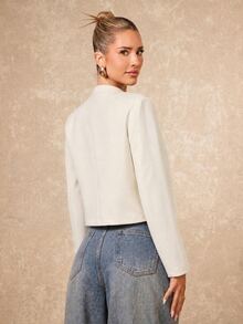 Lumalex Women's Casual French Elegant Fashion Off-White Rivet Stand Collar Short Party Office Jacket, Suitable For June Festival Holidays Fall - Apricot - View 9