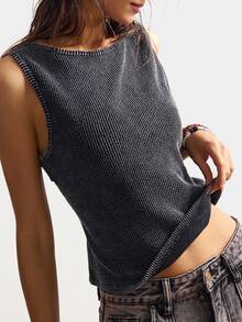 Bohemela Casual Solid Color Knitted Backless Slim Fit Tank Top For Women - Black - View 8