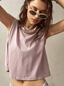 Bohemela Women's Round Neck Sleeveless Vacation Tank Top - Dusty Pink - View 4
