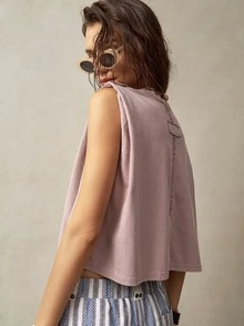 Bohemela Women's Round Neck Sleeveless Vacation Tank Top - Dusty Pink - View 3