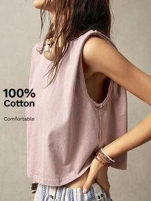 Bohemela Women's Round Neck Sleeveless Vacation Tank Top - Dusty Pink - View 9