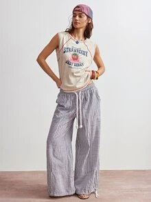 Bohemela 女士休闲舒适 Y2K 波西米亚风音乐节复古图案印花钩针撞色细节燕麦色针织纹理圆领T恤，夏季上衣，基础款上衣，完美适用于休闲外出、闺蜜聚会、音乐节、派对叠穿或居家休闲穿着，自由随性风格 - 杏色 - 查看 7
