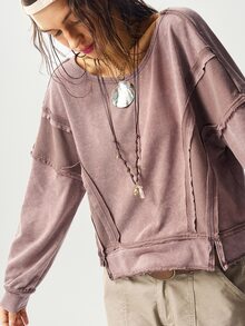 Bohemela 秋冬季波西米亚风纯色针织连帽长袖宽松短款女式卫衣 - 摩卡棕 - 查看 2