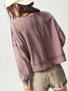 Bohemela 秋冬季波西米亚风纯色针织连帽长袖宽松短款女式卫衣 - 摩卡棕 - 查看 7