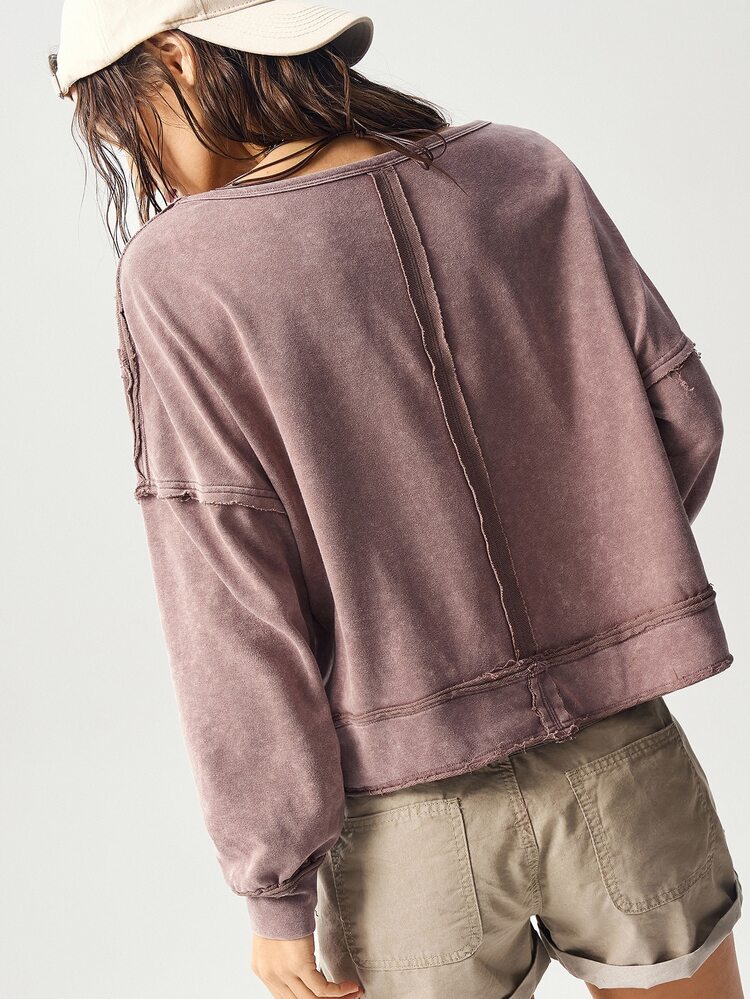 Bohemela BOHO Casual Solid Color Knit Hooded Long Sleeve Loose Cropped Women Sweatshirt In Fall/Winter - Mocha Brown - View 7