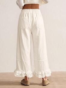 Bohemela Casual Solid Color Knit Loose Wide Leg Women's Long Pants Vacation White Summer - White - View 2