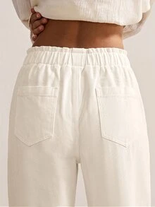 Bohemela Casual Solid Color Knit Loose Wide Leg Women's Long Pants Vacation White Summer - White - View 6