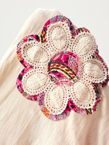 Bohemela BOHO Casual Knit Patchwork Printed Round Neck Loose T-Shirt For Women, Autumn Vacation Beige - Multicolor - View 8