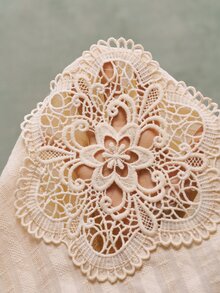 Bohemela Casual Solid Color Woven Patchwork Lace Loose Shirt - Apricot - View 9