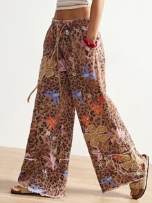 Bohemela Women's Casual Loose Fit Wide Leg Pants With Leopard Print Leopard Print Pants Floral Print Pants Bohemian Pants Animal Print Pants Leopard Pants - Multicolor - View 6