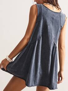 Bohemela Casual Boho Solid Color V-Neck Loose Knit Short Dress For Women Vacation Dress Vacation Navy Blue Summer Beach - Dark Grey - View 2