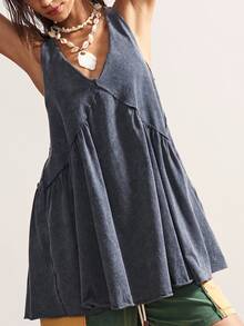 Bohemela Casual Boho Solid Color V-Neck Loose Knit Short Dress For Women Vacation Dress Vacation Navy Blue Summer Beach - Dark Grey - View 5