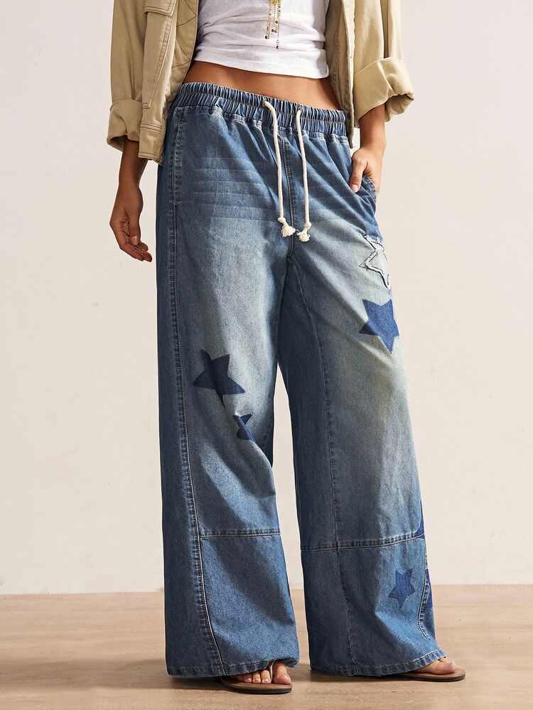 Bohemela Women's Casual Streetwear Solid Color Woven Denim Pants (Jeans), Boho Vintage Style | For Autumn/Winter, Back To School, Everyday, Office Commute/Work - Blue - View 6