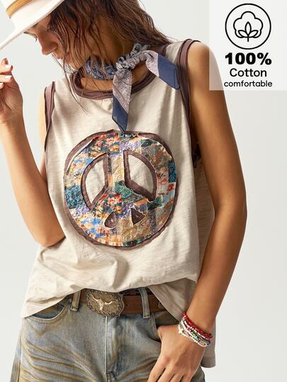 Bohemela BOHO Vintage Old Money Boho Knitted Round Neck Loose Fit Women Casual Tank Top, Minimalist Fashionable For Daily Wear Rave Concert Beige Summer