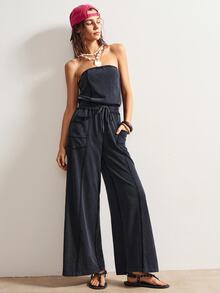 Bohemela Women's Knit Jumpsuit With Pockets And Drawstring - Black - View 7
