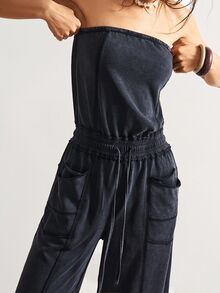 Bohemela Women's Knit Jumpsuit With Pockets And Drawstring - Black - View 3