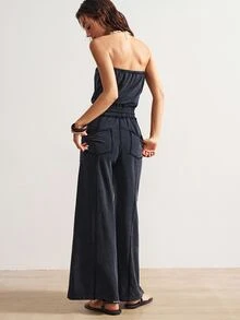 Bohemela Women's Knit Jumpsuit With Pockets And Drawstring - Black - View 4