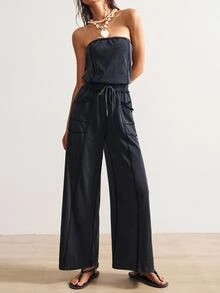 Bohemela Women's Knit Jumpsuit With Pockets And Drawstring - Black - View 5