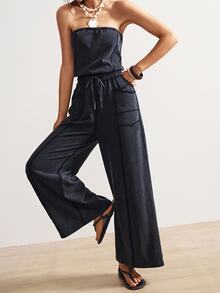 Bohemela Women's Knit Jumpsuit With Pockets And Drawstring - Black - View 6