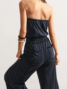 Bohemela Women's Knit Jumpsuit With Pockets And Drawstring - Black - View 2
