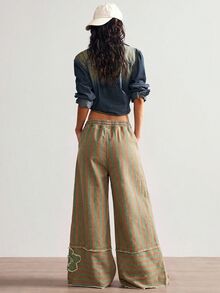 Bohemela Women's Drawstring Waist Green Stripe Colorblock Patchwork Casual Streetwear 70's Inspired 70s Daily Long Pants Everyday Daily Ibiza Autumn - Multicolor - View 7