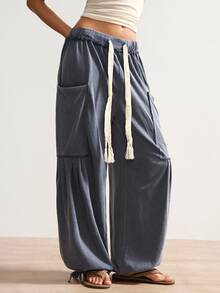 Bohemela 女士休闲宽松纯色针织裤，适合冬季、圣诞节、新年、波西米亚风、独立日、度假等场合穿着。 - 深灰色 - 查看 6