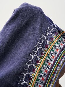 Bohemela Navy Blue Women's Summer Boho Vacation Retro Washed T-Shirt,Embroidered Asymmetrical Collar Half-Open Placket Country Music Festival Resort Tops - White - View 10