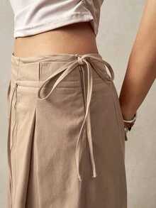 Bohemela Women's Solid Color Pleated Loose Wide Leg Pants For Vacation - Khaki - View 7