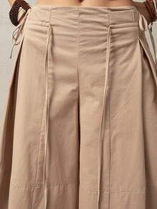 Bohemela Women's Solid Color Pleated Loose Wide Leg Pants For Vacation - Khaki - View 5