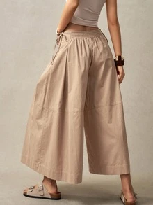 Bohemela Women's Solid Color Pleated Loose Wide Leg Pants For Vacation - Khaki - View 8