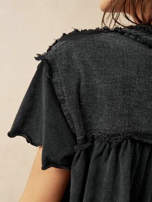 Bohemela Women's Solid Color Short Sleeve Casual Vacation Loose Shirt - Black - View 7