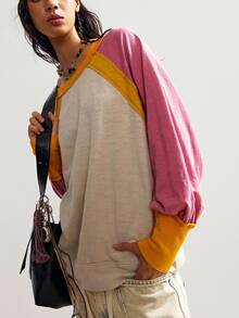 Bohemela 波西米亚风休闲针织拼色圆领宽松女式上衣 - 彩色 - 查看 4