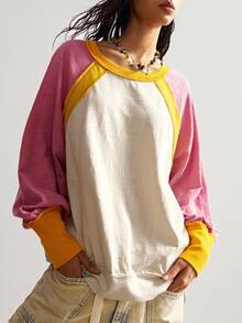 Bohemela 波西米亚风休闲针织拼色圆领宽松女式上衣 - 彩色 - 查看 2