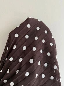 Serisse Women's Fashion Polka Dot Print Vacation Long Sleeve Pleated Blouse - Brown - View 9