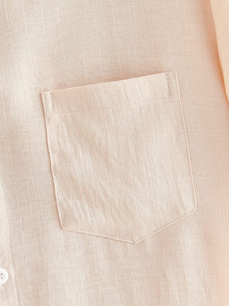 EASEVO Men's Plus Size Short Sleeve Single-Breasted Pocket Shirt With Small Stand Collar - Apricot - View 5