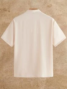 EASEVO Men's Plus Size Short Sleeve Single-Breasted Pocket Shirt With Small Stand Collar - Apricot - View 3