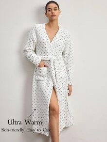 Ocili Jubah Santai Hangat Motif Polkadot untuk Wanita - Khaki - View 1