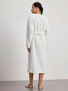Ocili Jubah Santai Hangat Motif Polkadot untuk Wanita - Khaki - View 3