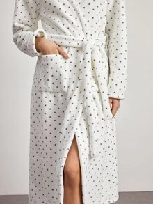 Ocili Jubah Santai Hangat Motif Polkadot untuk Wanita - Khaki - View 6