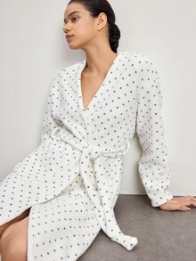 Ocili Jubah Santai Hangat Motif Polkadot untuk Wanita - Khaki - View 2