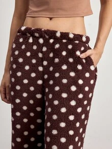 Ocili Women's Solid Color Cropped Top And Polka Dot Print Pocket Long Pants Loungewear Set - Apricot - View 6
