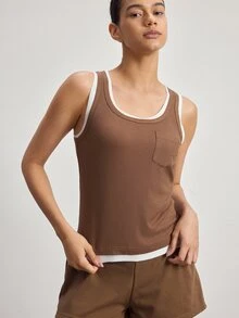 Ocili Women's Colorblock Patchwork Sleeveless Loungewear Top - Khaki - View 4