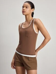 Ocili Women's Colorblock Patchwork Sleeveless Loungewear Top - Khaki - View 5