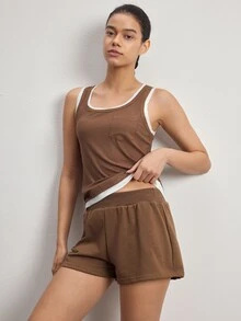 Ocili Women's Colorblock Patchwork Sleeveless Loungewear Top - Khaki - View 6