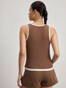 Ocili Women's Colorblock Patchwork Sleeveless Loungewear Top - Khaki - View 3
