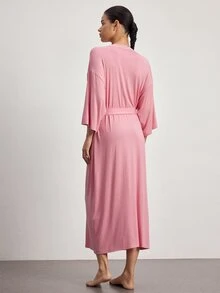 Ocili 莫代爾舒適蕾絲女款居家休閒晨袍 - 藕粉色 - 查看 3
